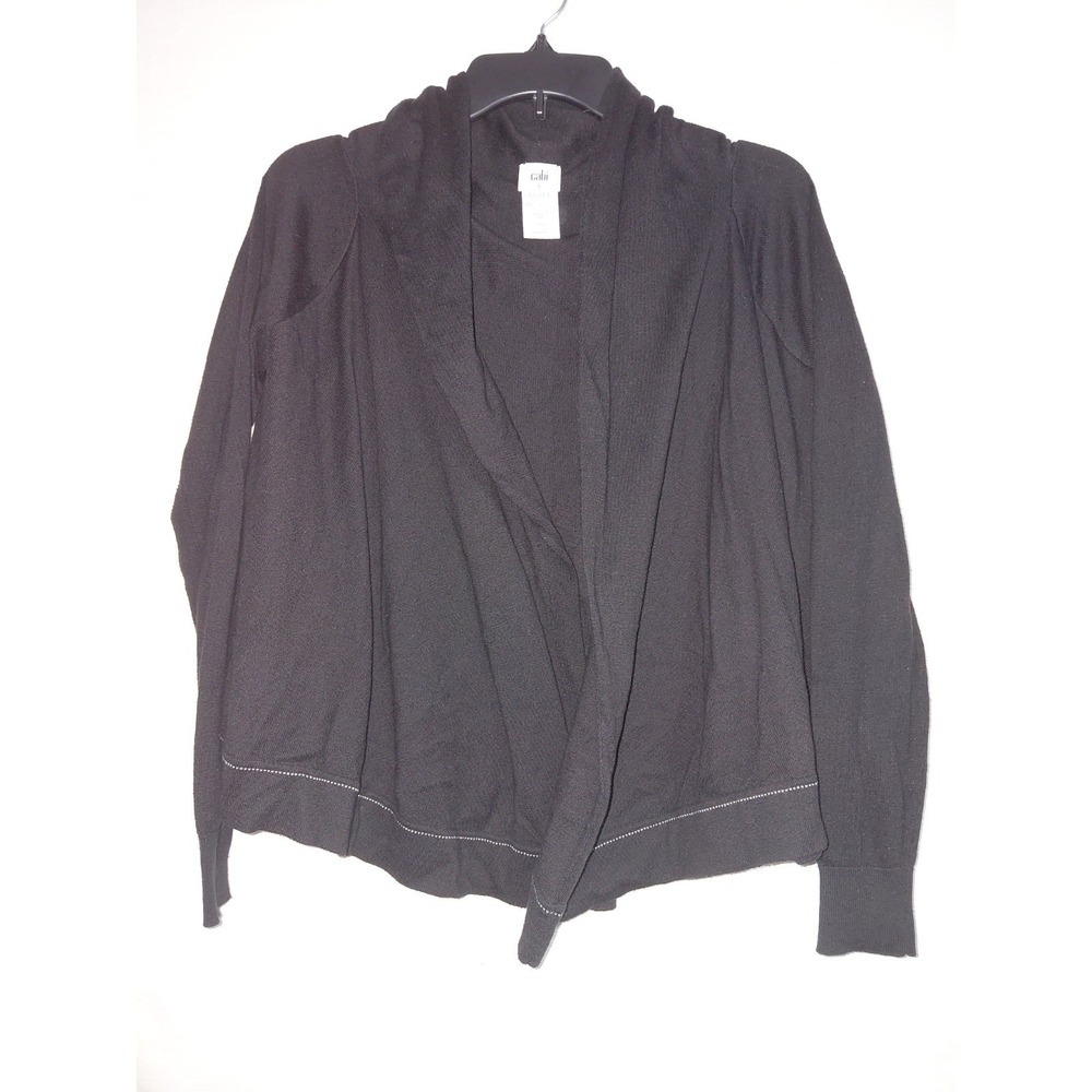 CAbi Winsome Sweater #3355 Size Small Black Open Front Drapey Cardigan Knit EUC